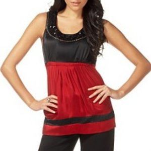 NWT KENSIE Empire Silk Beaded Wine Red Top Size 4, Small